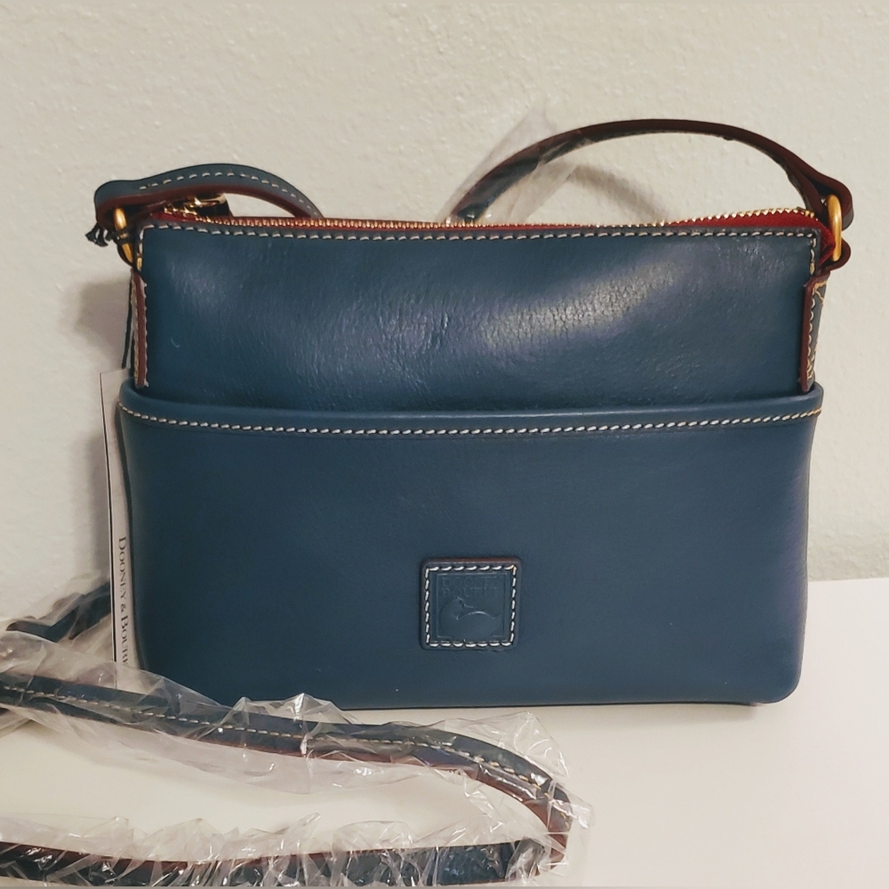 New Dooney & Bourke Florentine Leather Katie Crossbody Bag Denim Blue